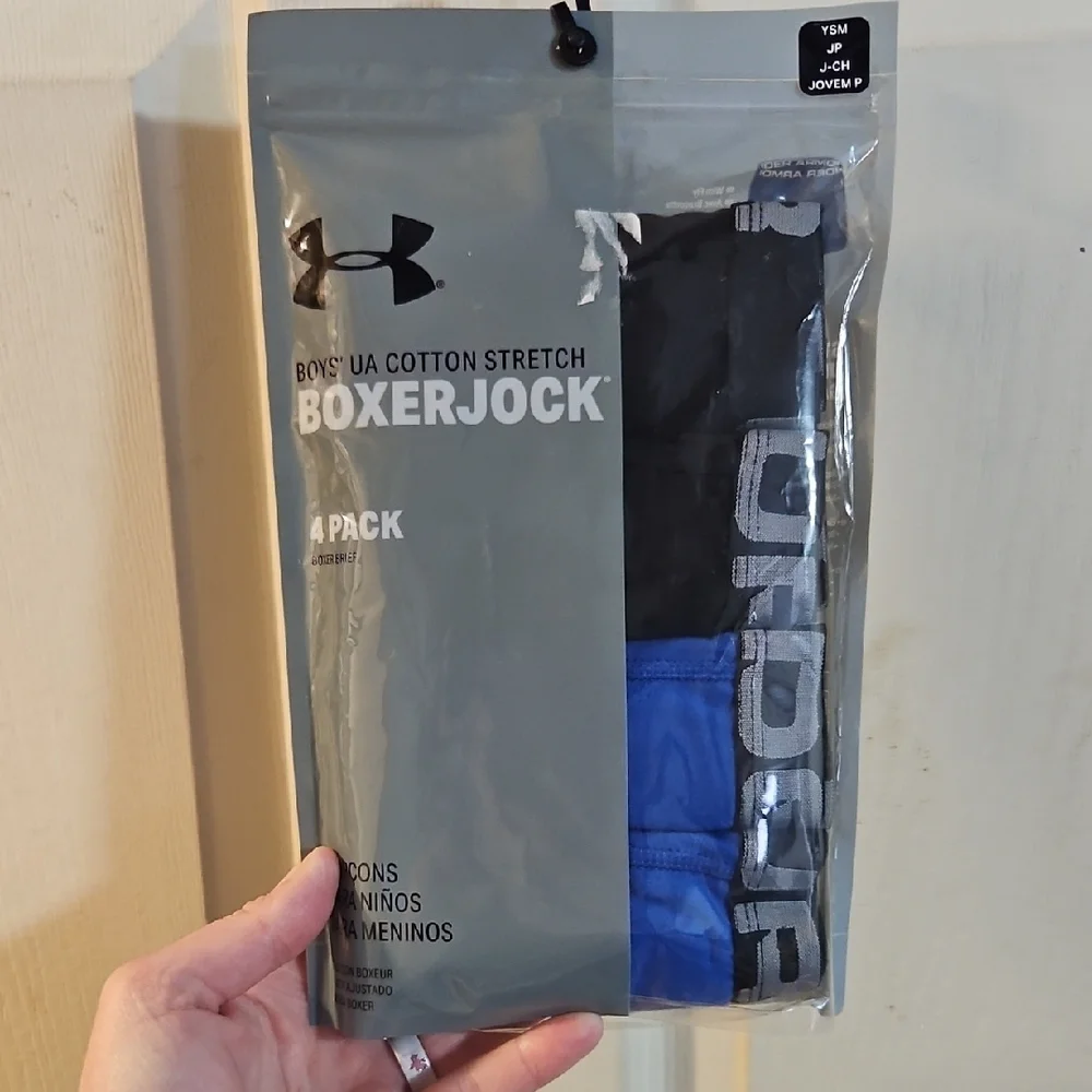 Under Armour Boys’ Core Cotton Boxer Briefs: 4 Pack: BLUE/BLACK: New In Pack: S
